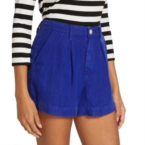 L'AGENCE Zahari High Rise Surf Blue Linen Shorts Size 28 - Picture 1 of 13